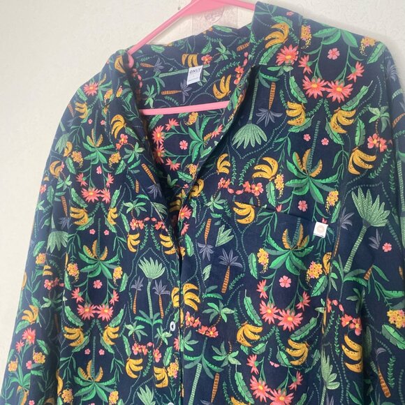 Old Navy Long-Sleeve Button Up Shirt Size L Blue Tropical Banana & Floral Print - Picture 5 of 14
